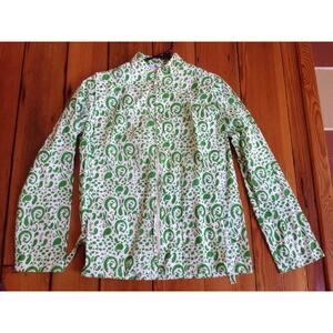 Vintage David Smith Green White Paisley Cotton Tennis Golf Light Jacket S